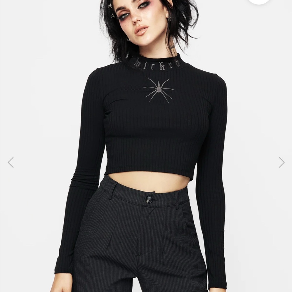 Disturbia Atracid Embroidered Funnel Neck Crop Top
